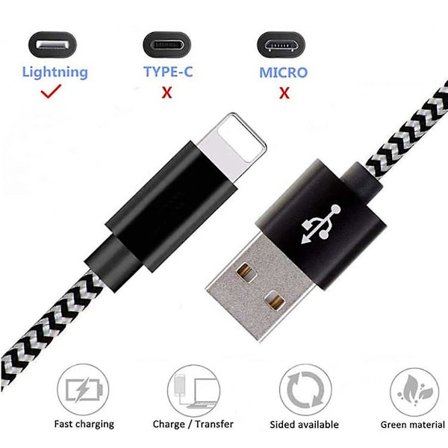 USB C Lightning Kabel 1m, Nylon Laddningskabel Power Snabbladdningsläge Kompatibel med Iphone 11/11 Pro / 11 Pro Max / Xr / Xs Max