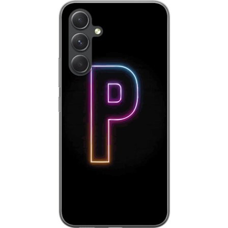 Kompatibel Mobilcover til Samsung Samsung Galaxy S24+ Minimalistisk neonbogstav P i farvegradient og lyseffekt mod sort baggrund i digital neonstil