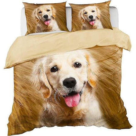 Sødt hundehvalp Golden Retriever dynebetræk til børn, mikrofiber sengetøj, dynebetræksæt, 1 dynebetræk og 1/2 pudebetræk