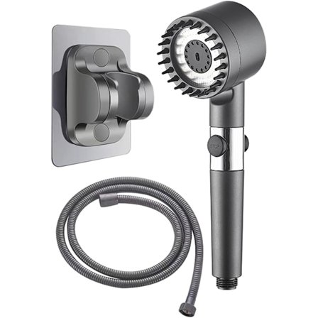 Massage Duschhuvud med Filter Handhållet Duschhuvud med På/Av-knapp 3 Lägen Vattenbesparande Duschhuvud med 1,5m Slang och Väggfäste