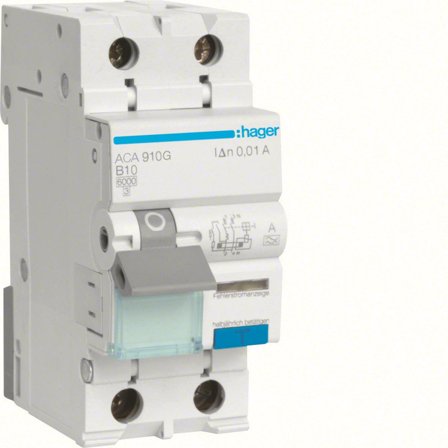 Hager ACA960G Personskyddsautomat 2-polig, med förreglingsfunktion Karakteristik C, Anslutningsdon & kablar