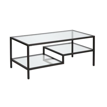 Musta lasinen sohvapöytä hyllyllä – 110x50x42 cm