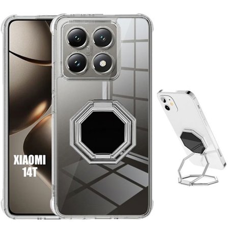 Coque för Xiaomi 14T, Transparent med Metall Octagonal Stöd - E.F.Connection