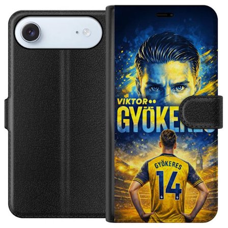 Yhteensopiva Lompakkokotelo Apple Apple iPhone 17 Air Viktor Gyökeres jalkapallojuliste keltaisella ja sinisellä värimaailmalla, dramaattinen stadi