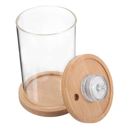 Bærbart skrivebordsakvarium Transparent glas LED-akvarium med trælågsbase 1 Sæt_Billige Gaver Transparent 15.00X10.50X7.50CM