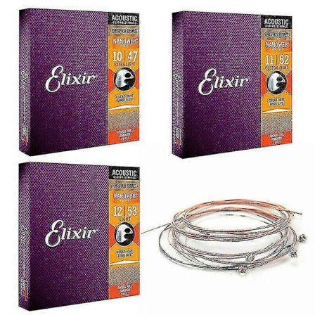 3 kpl Elixir akustisen kitaran kielet Nanoweb Phosphor Bronze Light