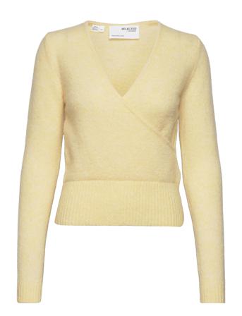 Slfsia Ls Wrap Knit V-Neck B Yellow Selected Femme