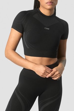 ICANIWILL - Ultra Seamless Cropped T-shirt Wmn Black - Dame - ICIW
