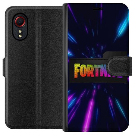 Kompatibelt Plånboksfodral till Samsung Galaxy Xcover 5 Actionspel-logotyp i färgglad mosaikstil med neonljus, fartlinjer och energifylld gaming-est