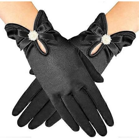 Blomstrede blondehandsker til bryllup, brude elegante korte blondehandsker håndledsblondehandsker til operamiddagsselskab, sort