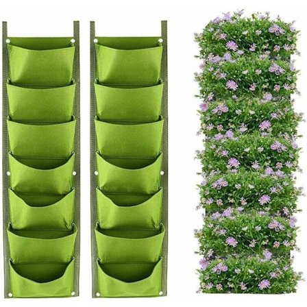 Set med 2 hengende dyrkingsposer 100 x 28 cm, vertikale poser med 7 lommer, for planter og blomster, egnet for utendørs, innendørs, hagearbeid, etc., 