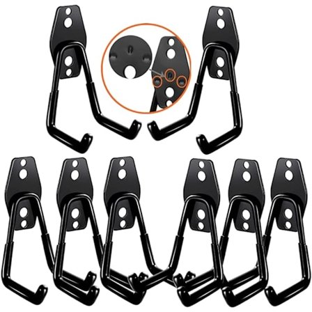 3-H Garage Väggkrok, 8-pack Stål Garageförvaring Dubbla Krokar