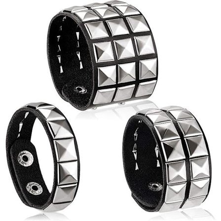 3 st Läder Nitar Punk Armband för Män Kvinnor 80-tals Nitar Goth Rock Armband Spik Nitar Manschettarmband Unisex Metall