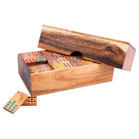 Sällskapsspel - Ekologiskt - Dubbel 12 dominospel - Akaciaträ - 2 till 8 spelare - Från 6 år