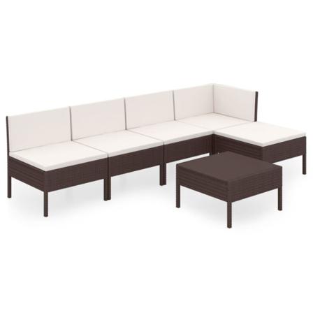 Vidaxl Loungegrupp För Trädgården Med Dynor 6 Delar Konstrotting Brun