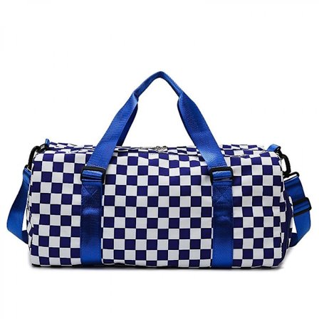 Mordely New Yoga Bag Fitness Bag Short Distance Lightweight Cylindrical Checker Sports Bag Wet And Dry Separation Blue
