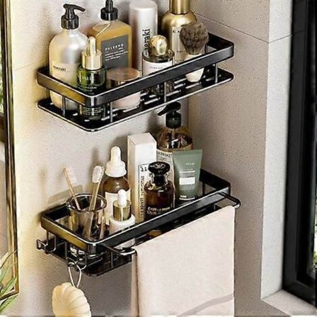 Duschhylla, Duschförvaring Utan Borrning, Badrumskorg i Aluminium, Duschschampo Hållare, Hylla Utan Att Borra, Svart