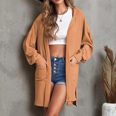 Kvinnor Enfärgad Hooded Cardigan Långärmad Ytterkläder