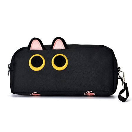 Stor 3D Kat Penalhus, Sød Pen Taske Organizer til Skole College Kontorartikler, Sort