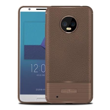 Motorola Moto G6 beskyttelses etui i Silokone med børstet Litchi tekstur - Brun Brown