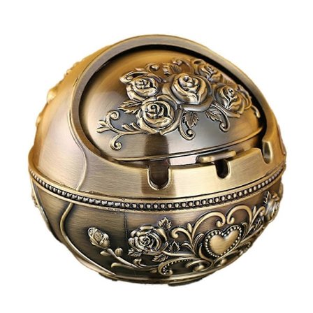 Vintage vindtæt askebæger med låg - Retro metal askebæger til indendørs og udendørs brug, dekorativ B