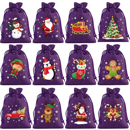 Julekalender Gavepose Sett Trekkstreng Julepose I Lin - Stil 4