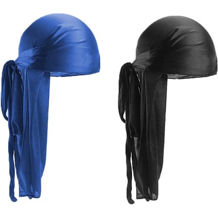 2 stk. Lange hale Durag, Unisex silke-lignende hodeplagg brede stropper pirat hårtap kjemo lue for hip-hop og daglig dekorasjon