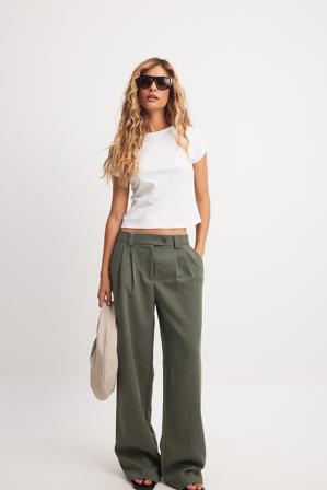 NA-KD Pantalon de tailleur à taille mi-haute avec poches - Pantalon cigarette - Vert - EU 40
