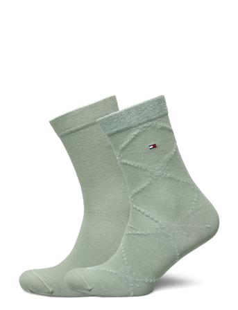 Th Women Sock 2P Graphic Argyle Underwear Socks Regular Socks Grøn Tommy Hilfiger