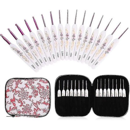 Clover Heklenåler Sett 16 stk Med Portabelt Fodral For DIY Håndstrikkekunst For Elskere (blå) Rosa