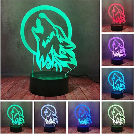 3D-lampa LED varghuvud nattlampa, bärbar sänglampa