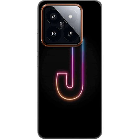 Yhteensopiva Puhelinkuori Xiaomi Xiaomi 14 Pro Minimaalinen neonkirjain J värien vaihtuessa valossa mustaa taustaa vasten