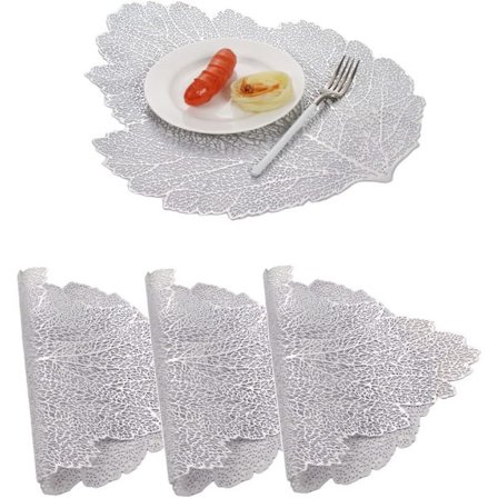 4 st Bladformade bordstabletter, halkfri värmebeständig bordsunderlägg Middagsmattor Löv Hollow Decor bordstablett