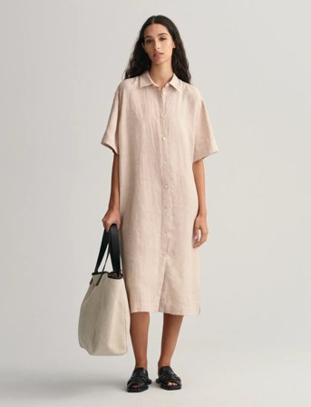 GANT Relaxed Ss Linen Shirt Dress - Beige - 38