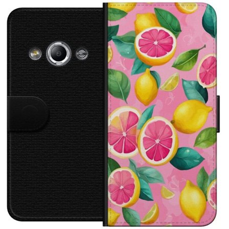 Kompatibel Tegnebogsetui til Samsung Galaxy Xcover 3 Frisk lyserød citrusmønster med citroner, grapefrugter og grønne blade på pastelbaggrund, som