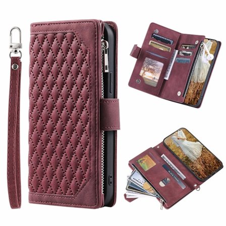 Etui til iPhone 14 Pro Max Bordeaux (med kort snor) ins lynlås pung med kortholder