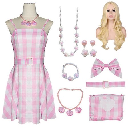 8-pak pige Barbie Kostume Kjole Outfit Til Børn Voksne Med Paryk Rosa Fest Film Cosplay Halloween Kostume Barbie Kjoler Med Tilbehør