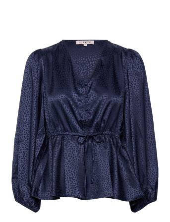 Luna Blouse Bluse Langermet Marineblå A-View*Betinget Tilbud
