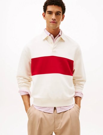 Tommy Hilfiger Ess Fleece Colorblock Rugby - Cream - L