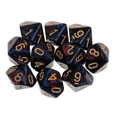 10 stk 10-sidet terning D10 polyhedral terning for Dungeons And Dragons brettspill rød blå