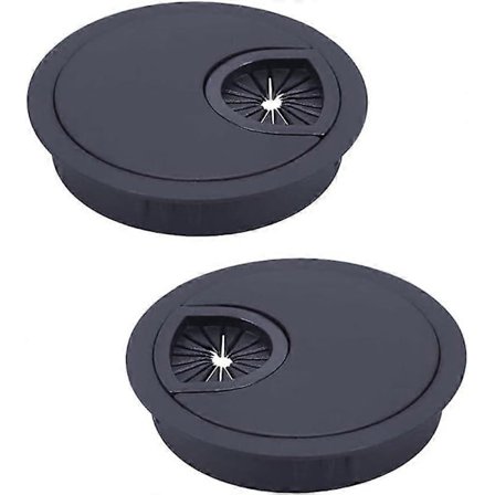2 st Försänkta Svarta Kabelgenomföringar Skrivbord Runda 60mm Borstad Metalldesign Kabelordnare för Kontorsbord