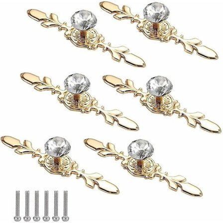 6 stycken diamant dörrknoppar guld kristall dörrknoppar skåpknopp diamant skåphandtag diamant kristallknoppar för heminredning med skruvar, 120 mm