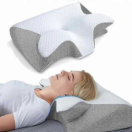 Memory Foam Cervical Pute, 2 i 1 Ergonomisk Kontur Ortopedisk Pute for Nakkesmerter, Konturformede Støtteputer for Side-, Rygg- og Magesovere (FMY)