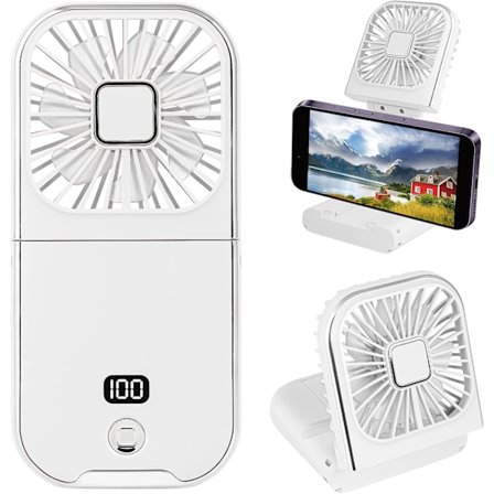 Vikbar Handhållen Fläkt med LED-Display, Mini Portabel Personlig Fläkt USB Uppladdningsbar Power Bank Fläkt Halsfläkt, Batteridriven 180° Vikbar