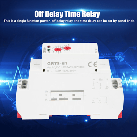 GRT8‐B1 Mini Strömbortfall Fördröjning Tidsrelä DIN-skena Typ AC/DC 12V~240V