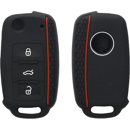 Musta-punainen auton avainkotelo, yhteensopiva VW Skoda Seat 3-painikkeella - S