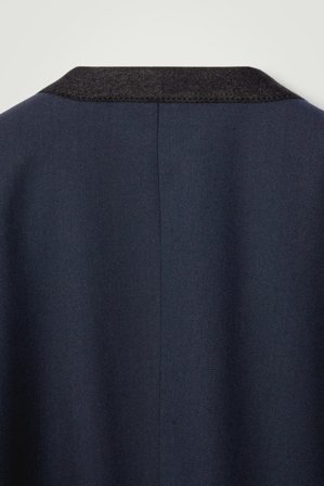 COS Men's Blazer Mezcla De Lana Sin Cuello Regular Fit in Azul