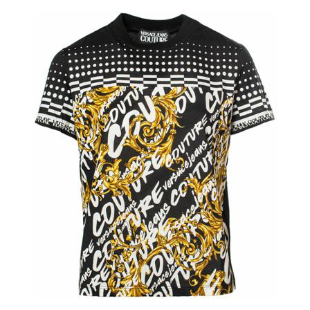 Versace Jeans Couture, Barroco logo print T-shirt Czarny, Kobieta, Rozmiar: S