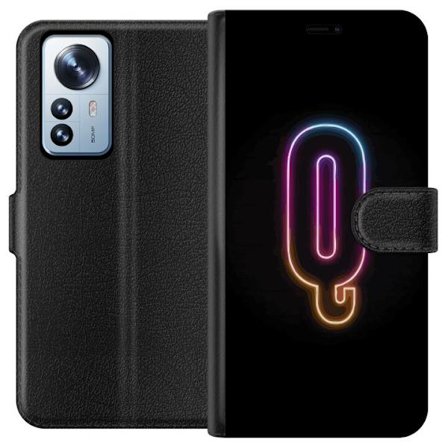 Yhteensopiva Lompakkokotelo Xiaomi Xiaomi 12 Pro Minimalistinen neonkirjain Q kirkkaissa väreissä tummaa taustaa vasten