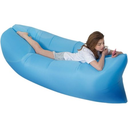 Lat soffa Utomhus uppblåsbar soffa Bärbar sovsäck Fällbar luft soffa säng Himmelblå/fluorescerande grön